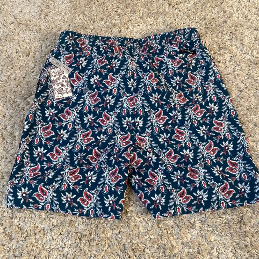NWT Consequence Paisley Swim Trunks Teal Stretch Shorts Large - Picture 7 of 7